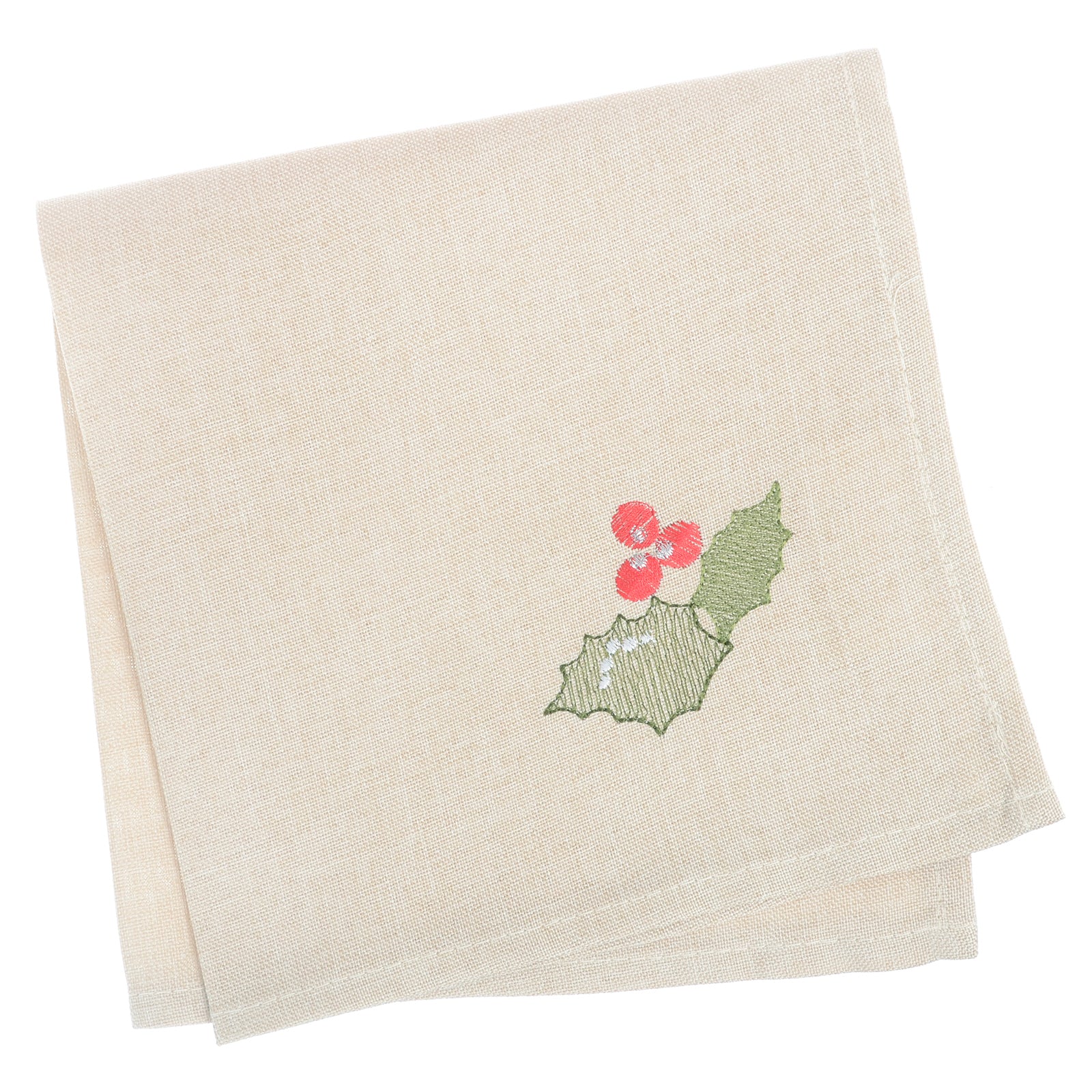 Mr Crimbo Holly & Berry Embroidered Tablecloth/Napkin - MrCrimbo.co.uk -XS5892 - Biscuit -christmas napkins
